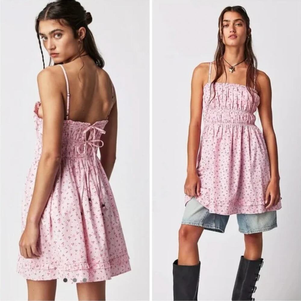 Free People‎ Pink Gabby Dress Cherry Print